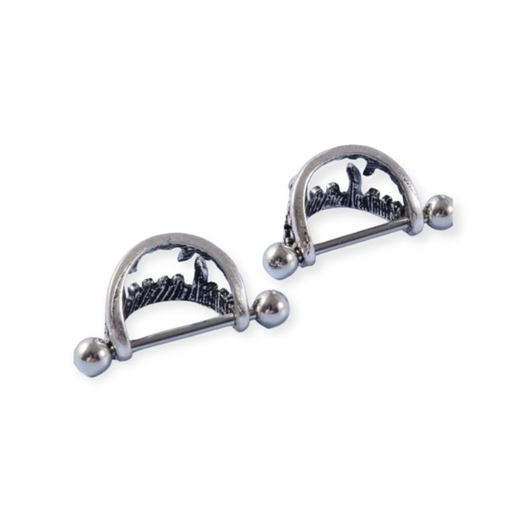 Body Jewelry Stainless Steel Vampire Teeth 14 Gauged Nipple Rings -NEW - Picture 2 of 5